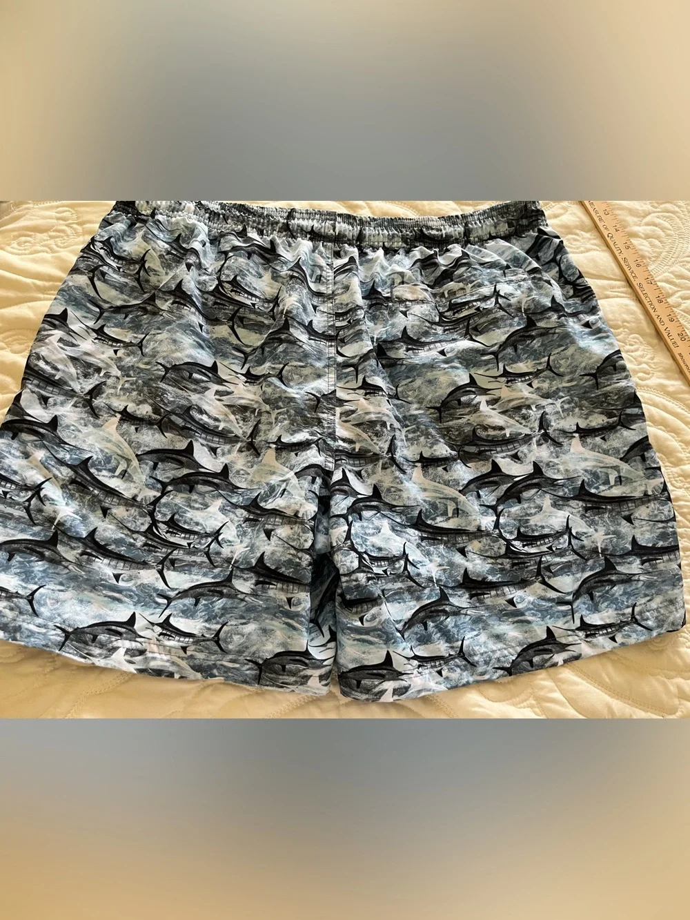 Reel Legends Blue Shark-Pattern Swim Trunks XL